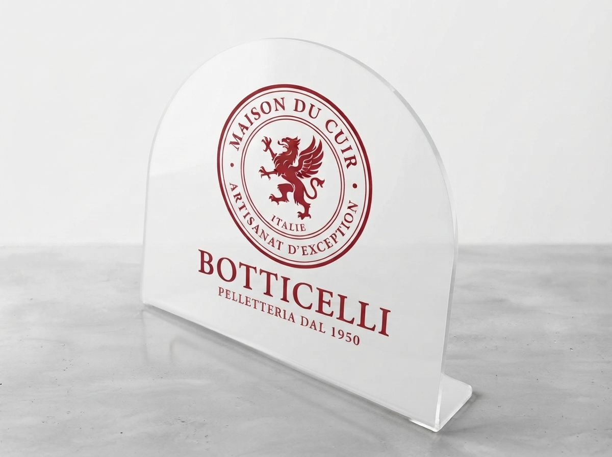 display da vetrina in plexiglass bianco con stampa